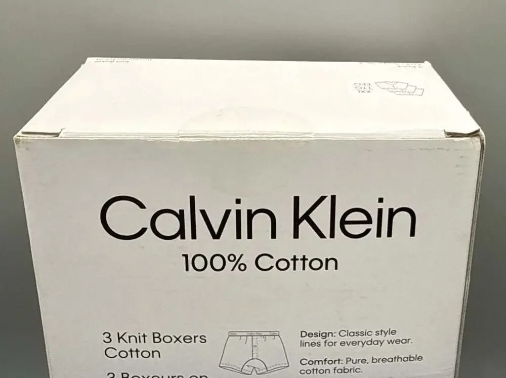 Men's Calvin Klein 3 Pack Classic Fit 100% Cotton Knit Boxers XXL White 2019 NIB